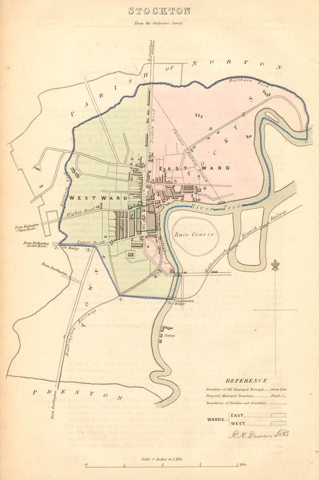STOCKTON borough/town plan. BOUNDARY COMMISSION. Durham. DAWSON 1837 old map